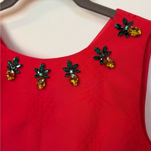 Talbots RSVP Coral Red Pineapple Jeweled Matelasse Sleeveless Sheath Dress- 2P - Picture 8 of 10